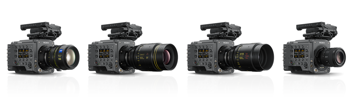 Sony VENICE 2 shown with four different cinema lenses